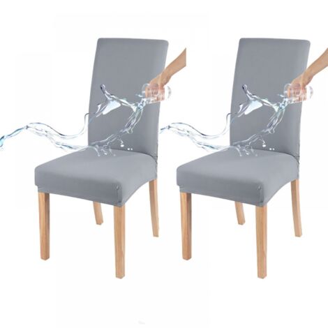 Housse de chaise imperméable, adaptée à toutes les saisons, couleur unie, facile à nettoyer, gris clair (ensemble deux pièces)
