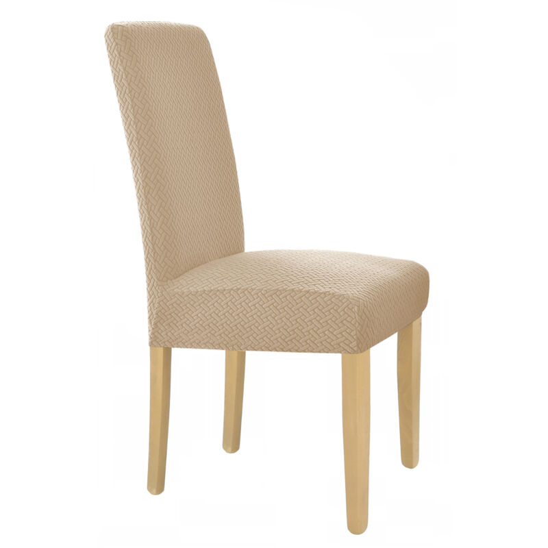 Housse De Chaise Jacquard Élastique Beige [10-Z1-Bz]