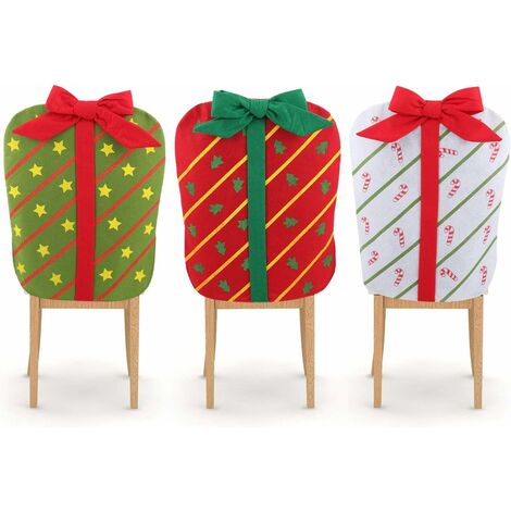 Housse de Chaise Noel, Lot de 3 Couverture de Chaise Noël Christmas Chair Cover Noël Housse de Dossier pour Décoration de Noël Dîner Party-Chapeau de Chaise Noël 60 48cm-13Treize