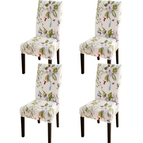 Housse De Chaise Salle Manger ImpriméE Extensible Dossier Haut Protection Salon HôTel CéRéMonie DéCor Amovible Lavable 4Pcs-a12