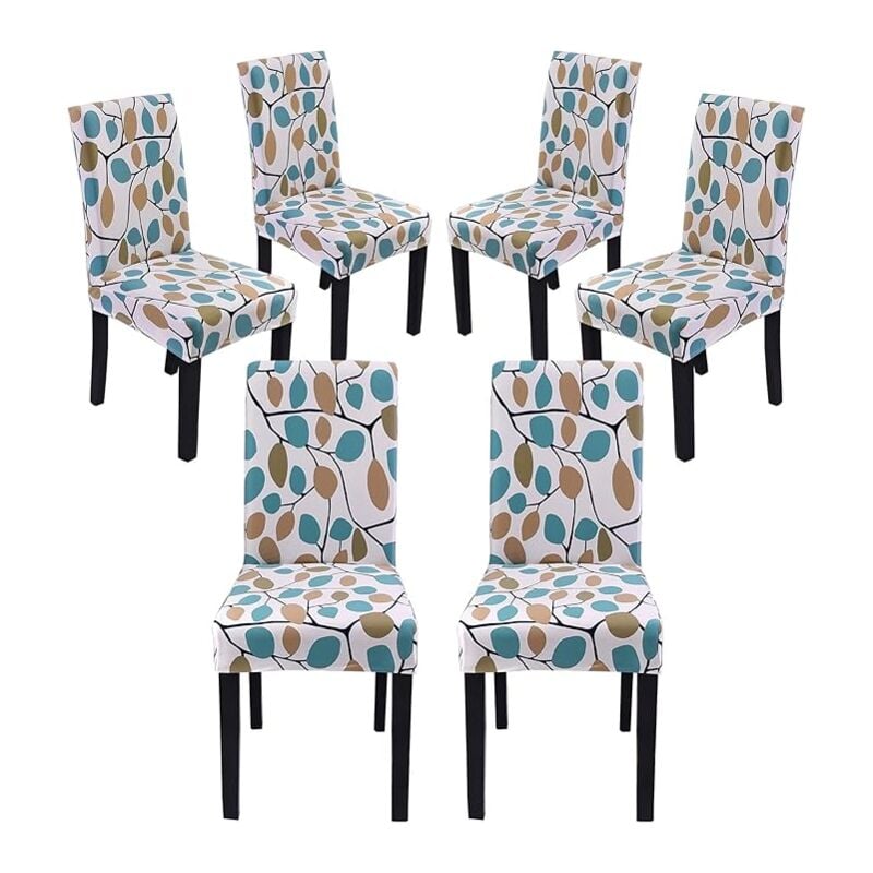 L&h-cfcahl - 6Pcs Housse de Chaise Extensible Noir Blanche Gris Motif Feuilles colorées, pour Mariage, Noel, Restaurant, Hôtel, Conférence, Housse de