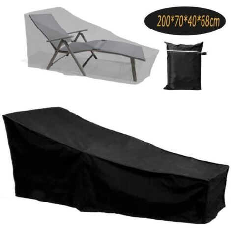 Housse de chaise solaire en tissu Oxford 420D imperméable, coupe-vent, noir, dimensions 200x70x40x68 cm.