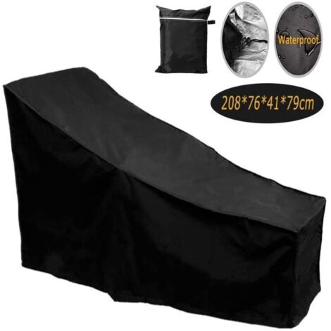 Housse de chaise solaire en tissu Oxford 420D imperméable, coupe-vent, noir, dimensions : 208x76x41x79 cm.