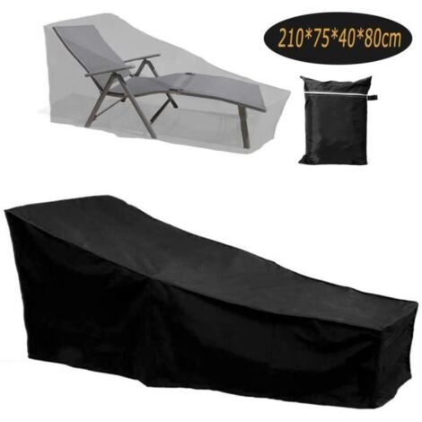 Housse de chaise solaire en tissu Oxford 420D imperméable, coupe-vent, noir, dimensions 210x75x40x80 cm.