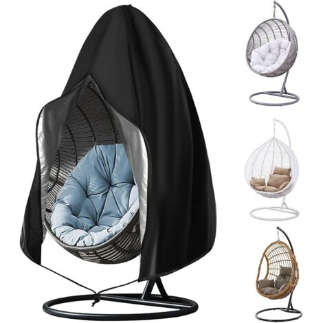 Housse de Chaise Suspendue, 115  190CM Housse de Chaise d'oeufs en Tissu Oxford 210D, Anti-UV Imperméable Bache de Protection Chaise de Jardin Extérieur avec Fermeture éclair et Cordon, Noir