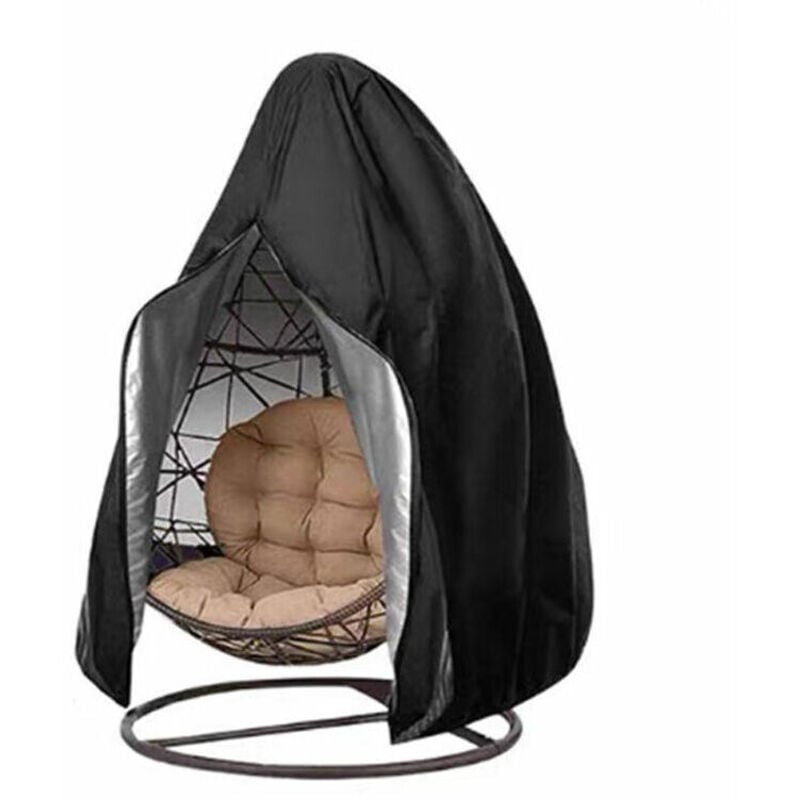 Housse de Chaise Suspendue, Housse de Chaise Oeuf, Housse Imperméable pour Meubles de Jardin avec Fermeture Éclair, 190 x 115 cm (1 Pièce Noir)