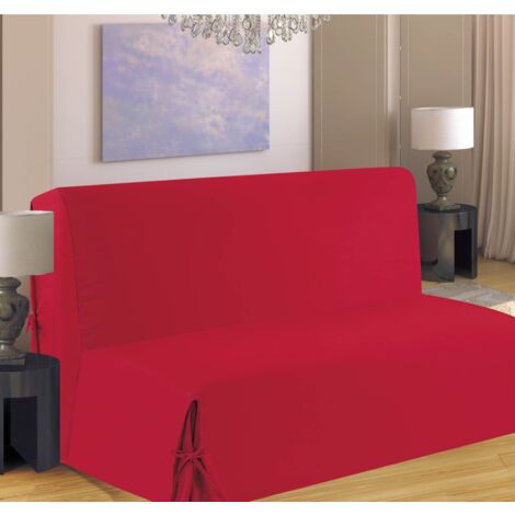 Housse de clic-clac rouge 140x200 cm – 35% coton – 65% polyester – Fixations par nouettes – Lavable en machine à 40°