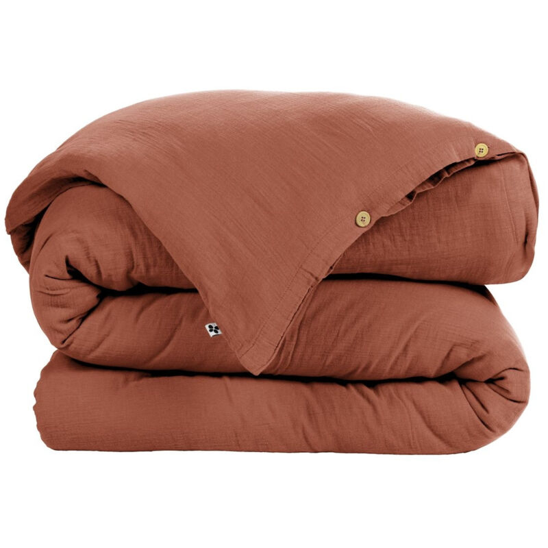 Cdaffaires - Housse de couette 1 pers 140 x 200 cm double gaze de coton Gaïa Brique