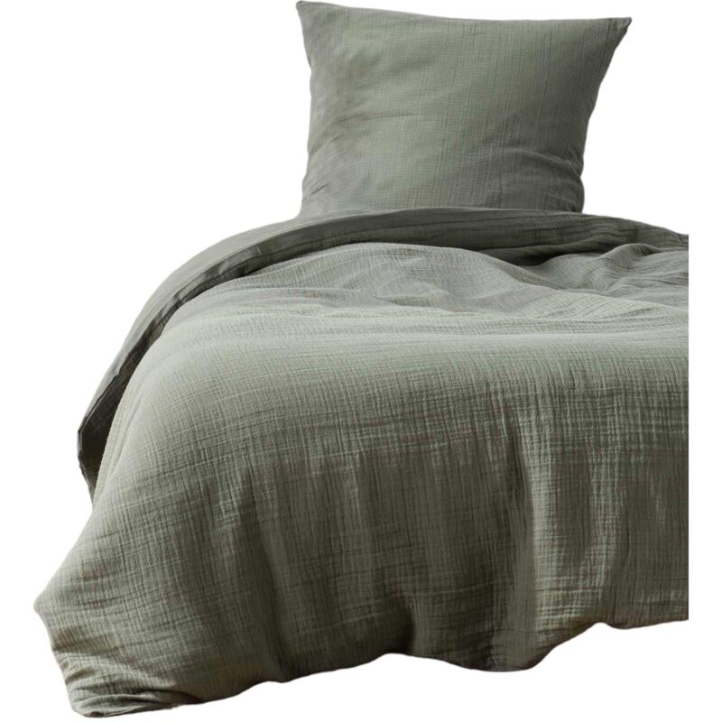 Douceur D'intérieur - Housse de couette + 1 taie 140 x 200 cm en gaze de coton Kaki