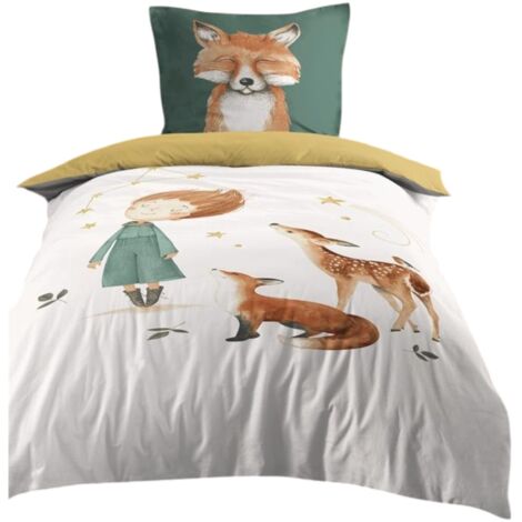 Housse de couette + 1 taie 140 x 200 cm Renard et animaux