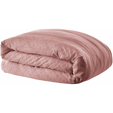 Housse de couette 100% coton broderie anglaise rose 240x220