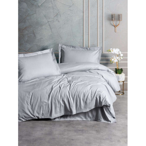 Housse de couette 140 x 200 cm AUCUNE Mansion Satin coton Gris + 1 taie 60 x 60 cm