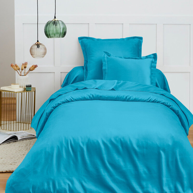 Coton Pur - Housse de couette 140 x 200 cm 'Prémium' pour lit 1 place - Prémium Cyan