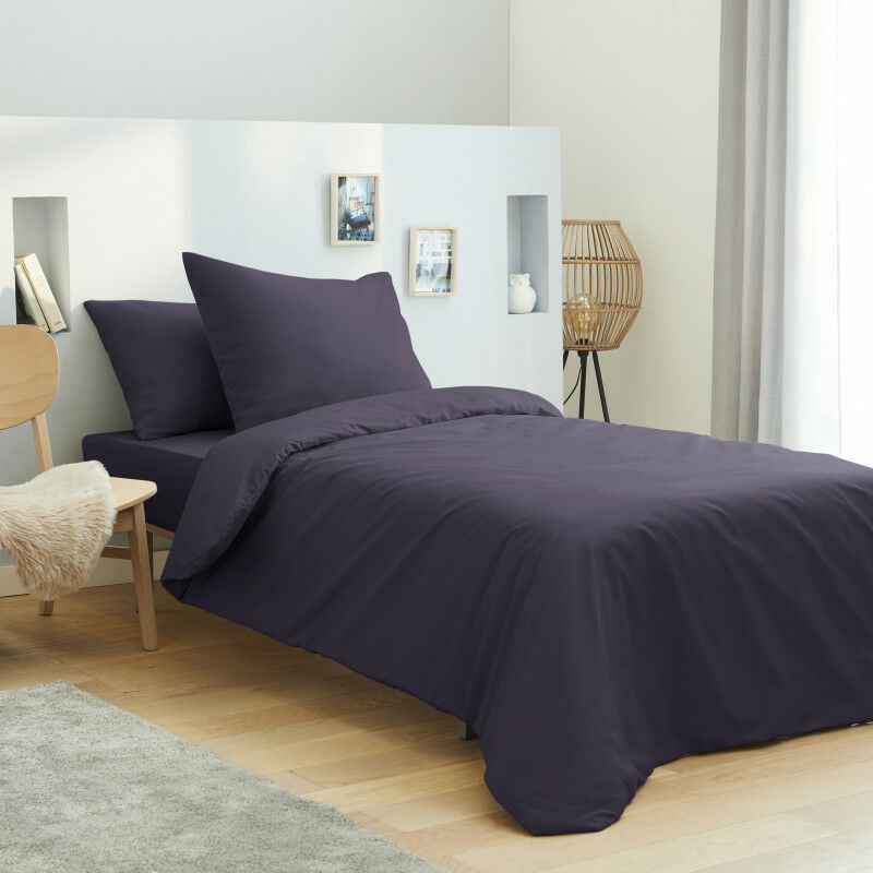 Univers Decor - Housse de couette 140 x 200 unie prune 100% Coton / 57 Fils/cm2