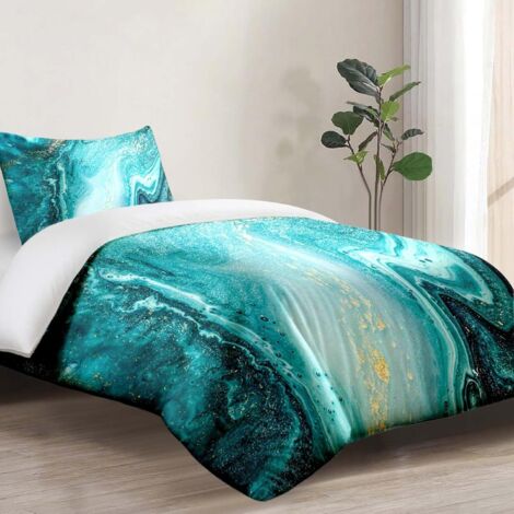 Housse De Couette 140x200 - 1 Pièce - Microfibre - Motif Marbre Vert - Lit Une Personne - Avec Taie 65x65