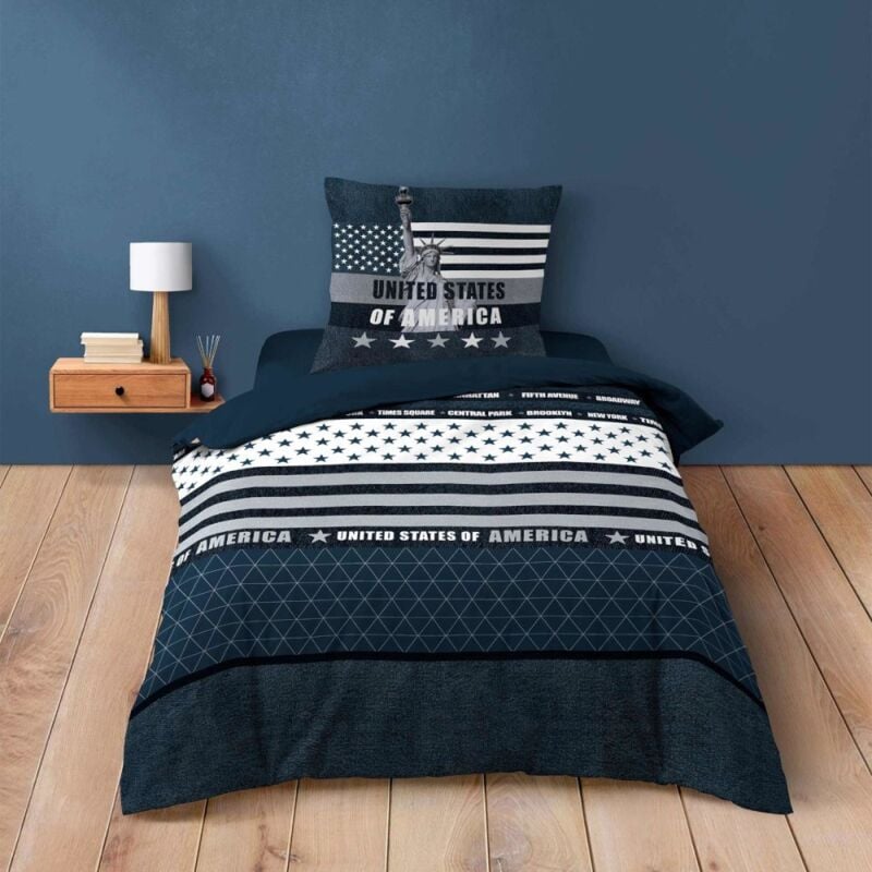 Housse de couette 140x200 + 1 taie states 100% coton
