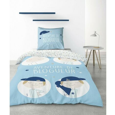 Housse de couette 140x200 Blogueur + taie 100% coton