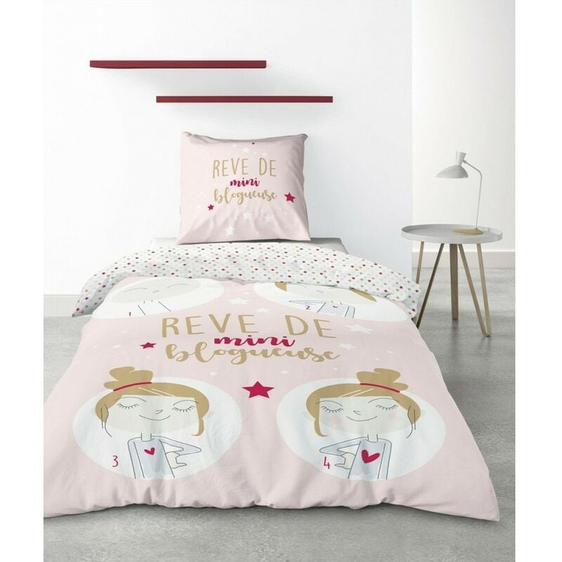 Housse de couette 140x200 Blogueuse + taie 100% coton