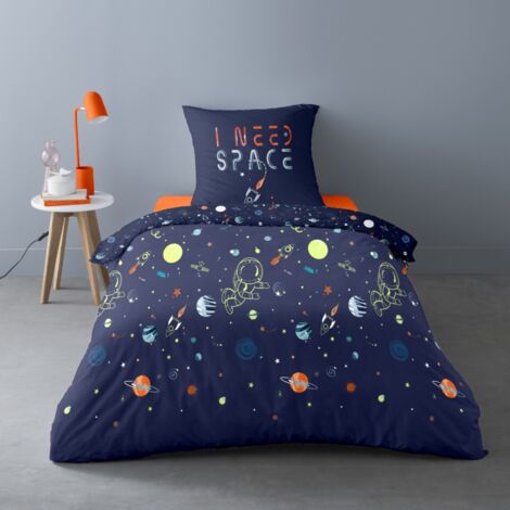Housse de couette 140x200 I NEED SPACE+ taie 100% coton 52 fils