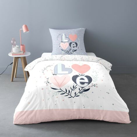 Housse de couette 140x200 Love Celia + taie polycoton