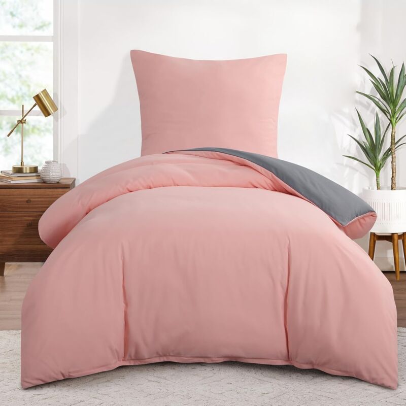 Housse de Couette 140x200 Réversible - Parure de Lit Bicolore 140 x 200 Adulte 1 Personne avec Fermeture Éclair, Parure Housse Couette avec 1 Taie