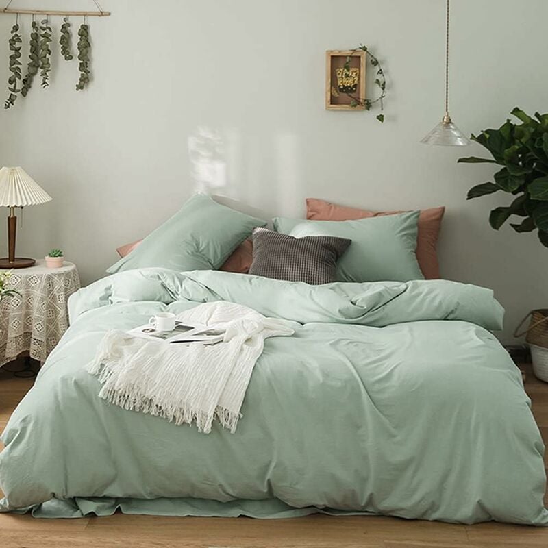 Housse de Couette 150 x 200 cm Vert Clair - Parure de Lit Adulte 2 Personnes avec Fermeture Éclair Sets de Housse Couette en Microfibre