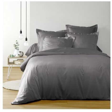 Couvre-lit Matelassé 220x240 Cm + 2 Taies D'oreiller 60x60 Cm - Microfibre Unie Grise - Marque Douceur D'Intérieur