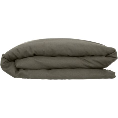 Housse de couette 2 Personnes en Lin lavé Vert Kaki 260 x 240 cm - Atmosphera