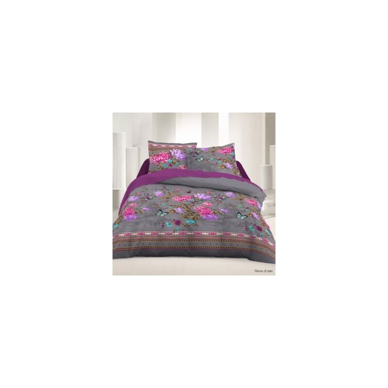 Maison&marques - Housse de couette 2 places 220 x 240 cm coton 42 Fils - Fleurs d'asie