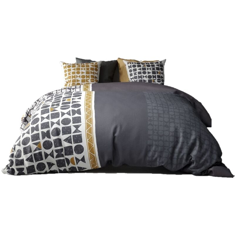 Atelier Du Coton - Housse de couette + 2 taies 220 x 240 cm reversible Union