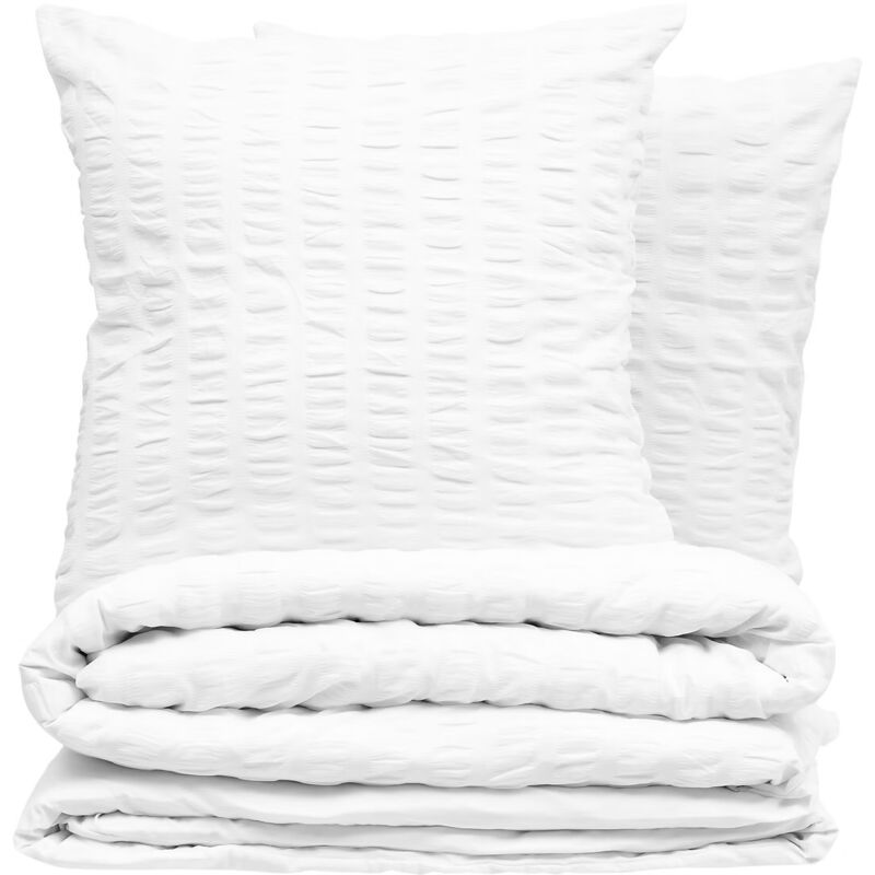 1001kdo - Housse de couette + 2 taies 260 x 240 cm Gaufree blanc