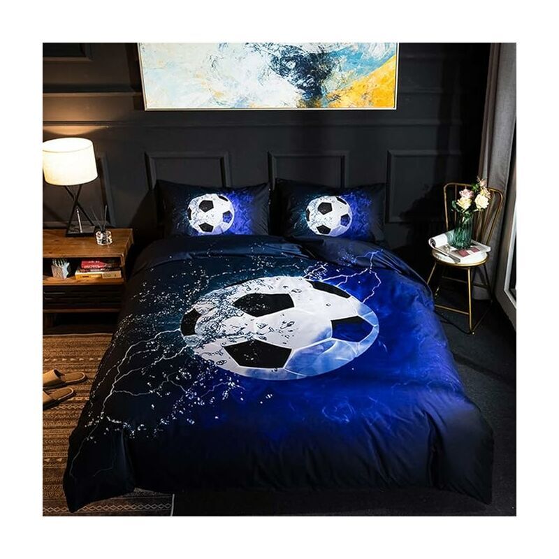 Housse de Couette 200cm x 200cm Modèle de Football - Parure de Lit en Microfibre 2 Personnes avec Fermeture Éclair, Housse Couette avec 2 Taie