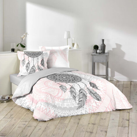 Housse de couette 200x200 cm 100% coton – 2 taies d’oreiller – Imprimé attrape rêve – Lavable en machine – Cdaffaires