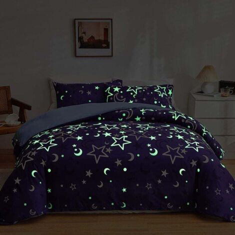 Housse de couette 200x200 cm phosphorescente avec taie d'oreiller 50x75cm