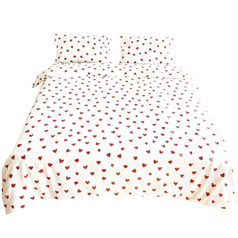 Housse de Couette - 200x230 cm - Rouge - Motif Cœur - Microfibre - Fermeture Éclair - Pour Lit Double - 1 Housse + 2 Taies d'Oreiller 48x74 cm