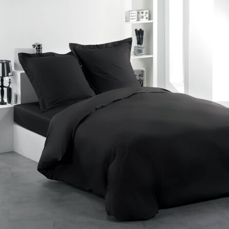 Housse de couette 220 x 240 cm + 2 taies coton 57 fils Noir