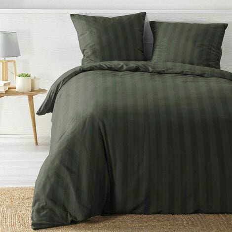 Housse de couette 220x240 + 2 taies Cléo kaki microfibre