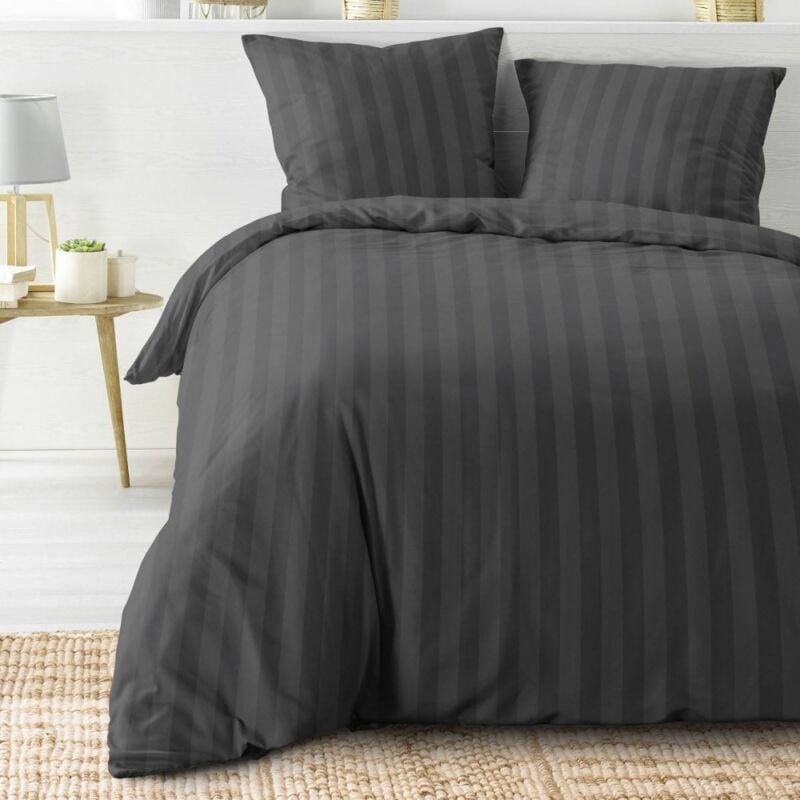 Douceur D'intérieur - Housse de couette 240x220 + 2 taies Cléo Anthracite microfibre