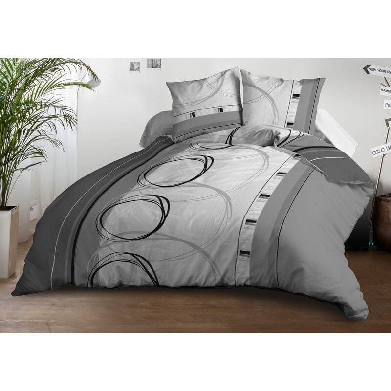 Le Linge De Jules - Housse de couette 220x240 + 2 taies - Microfibre - Roue-libre gris