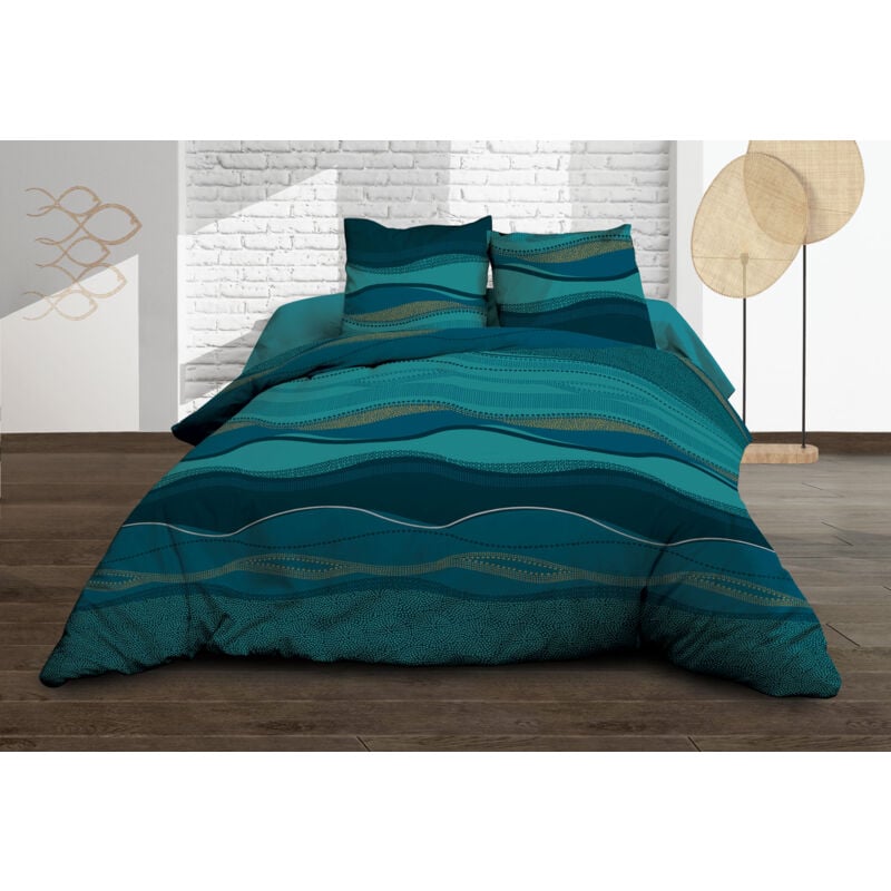 Le Linge De Jules - Housse de couette 220x240 + 2 taies - Pur coton 57 fils - Baltic bleu