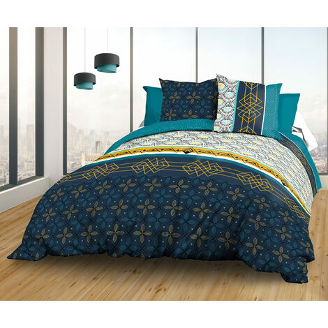 Housse de couette 220x240 + 2 taies - Pur coton 57 fils - Biarritz
