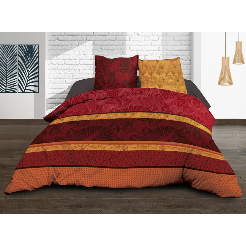 Le Linge De Jules - Housse de couette 220x240 + 2 taies - Pur coton 57 fils - Jade rouge