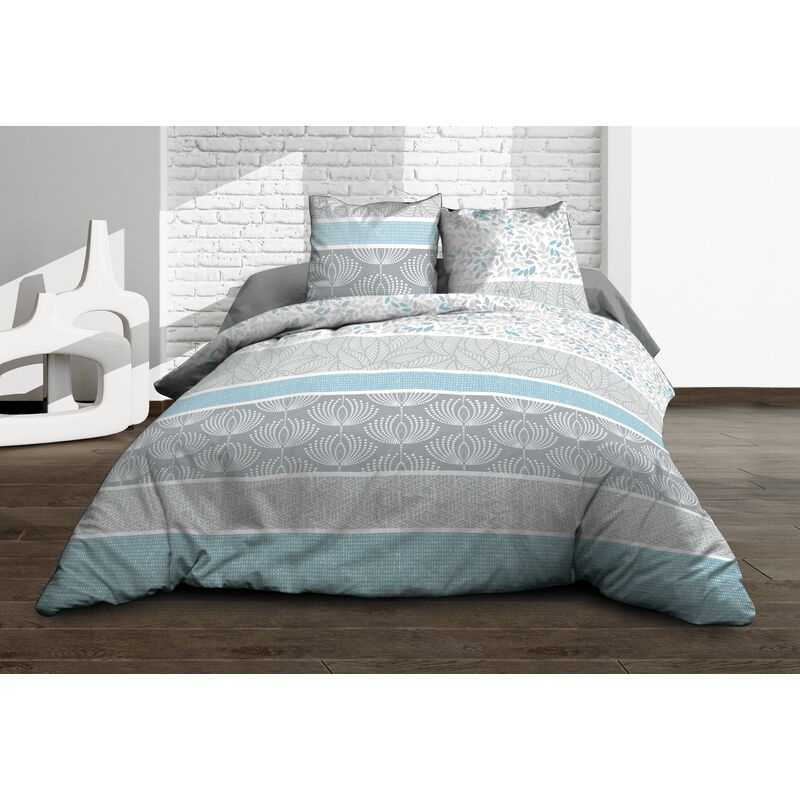Le Linge De Jules - Housse de couette 220x240 + 2 taies - Pur coton 57 fils - Louise bleu