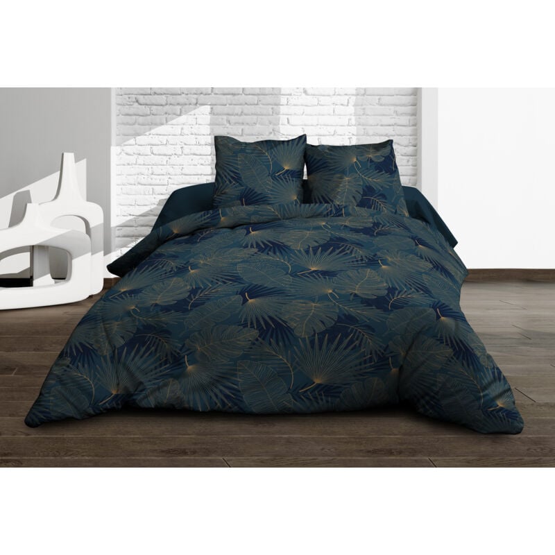 Le Linge De Jules - Housse de couette 220x240 + 2 taies - Pur coton 57 fils - Olinda bleu