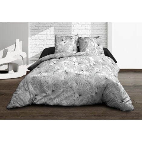 Housse de couette 220x240 + 2 taies - Pur coton 57 fils - Olinda gris