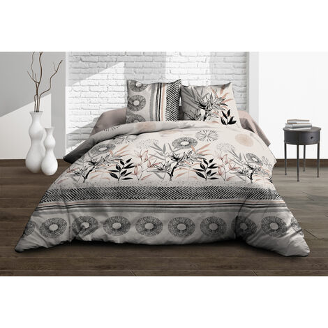 Housse de couette 220x240 + 2 taies - Pur coton 57 fils - Stevia