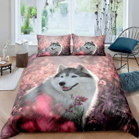 Housse de Couette 220x240 + 2 x Taie d\'Oreiller 65x65cm- Microfibre Parure de Lit Adulte - Chien animal en plein air -57