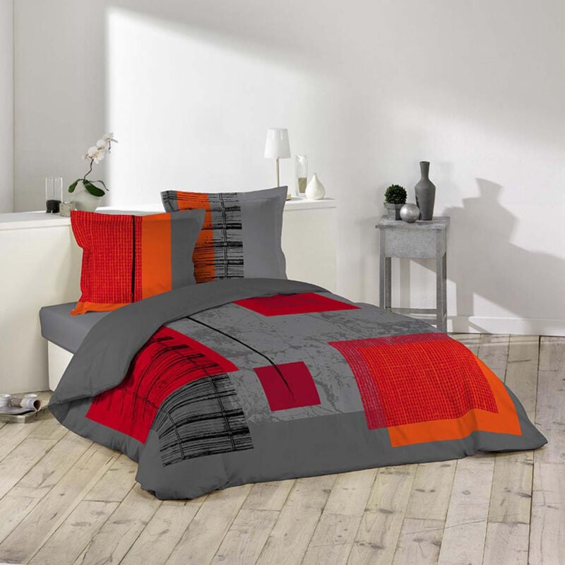 Generic Home - Housse de couette 220x240 cm + taies 100% coton Quadro