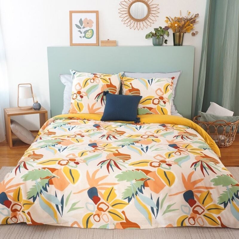 Housse de couette 220x240 Lucia + 2 taies 100% coton adouci 57 fils