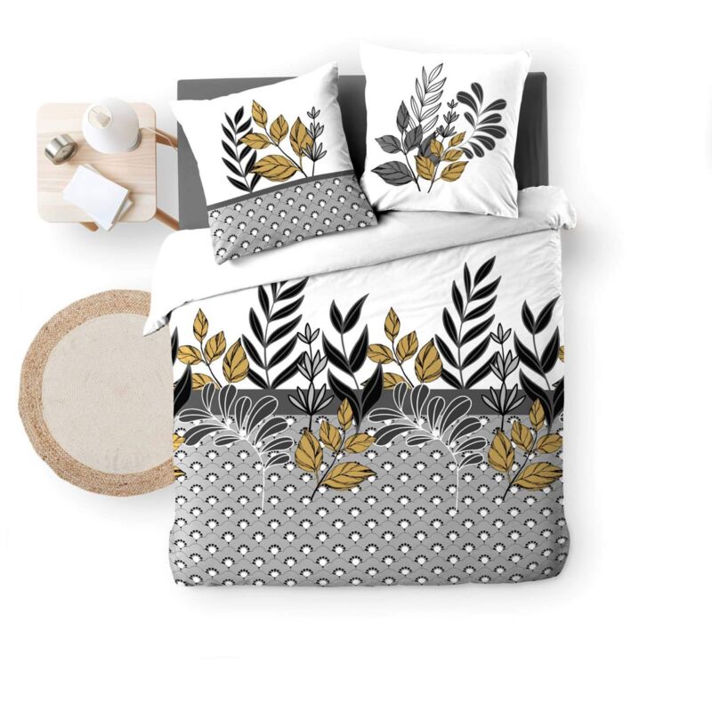 Douceur D'intérieur - Housse de couette 220x240 cm + taies - Feuilles et éventails